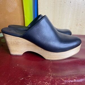 Black Leather Everlane Wood Platform Clog Mule Size 9.5